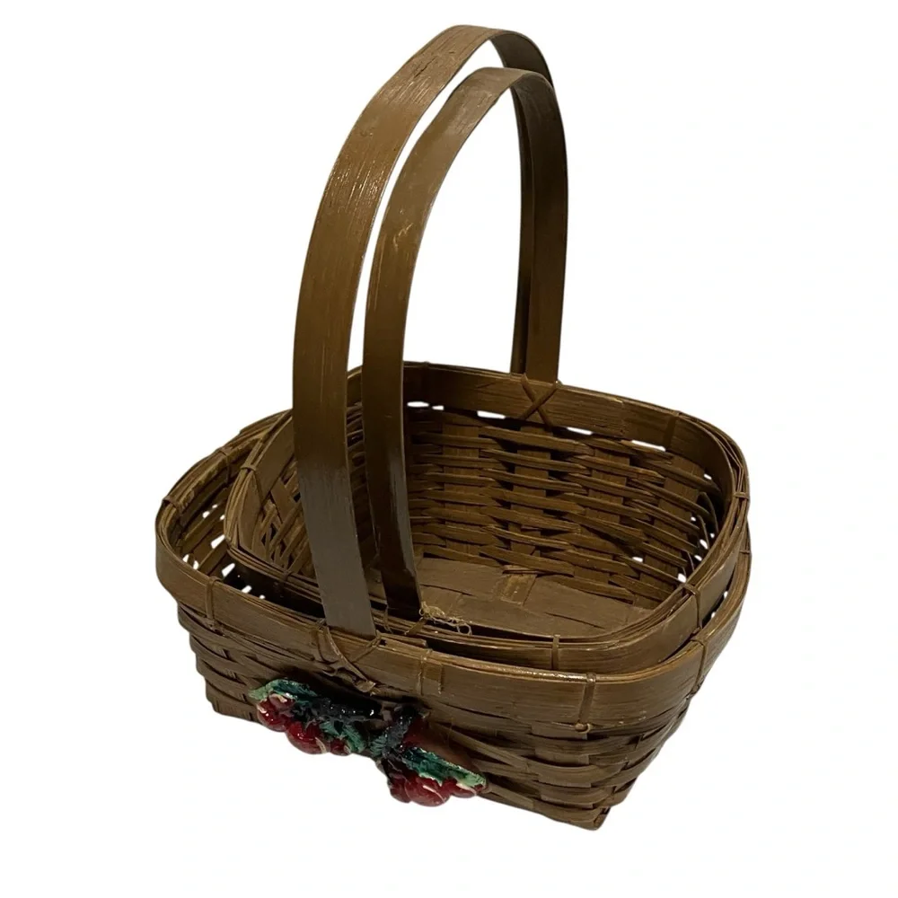 Vintage Cherry Trim Baskets Nesting with Handle Made in Philippines